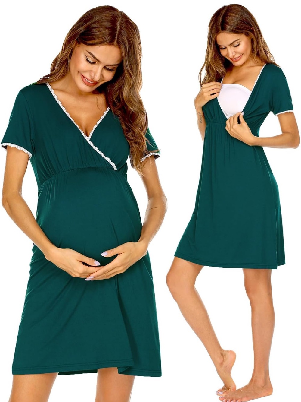 Ekouaer Nursing Nightgown in dark green, size XL